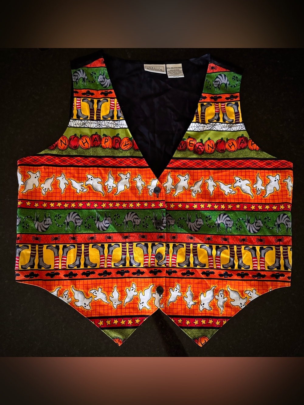 Vintage Halloween 90’s Vest Basic Editions XL Black Orange Belted Top